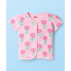 Babyhug 100% Cotton Interlock Knit Half Sleeves Front Open jhabla with Floral & Heart Print Pack of 3 - Orange Pink & White