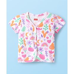 Babyhug 100% Cotton Interlock Knit Half Sleeves Front Open jhabla with Floral & Heart Print Pack of 3 - Orange Pink & White