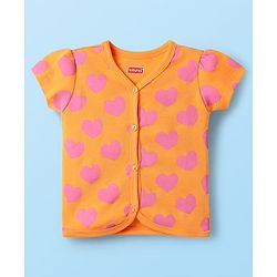 Babyhug 100% Cotton Interlock Knit Half Sleeves Front Open jhabla with Floral & Heart Print Pack of 3 - Orange Pink & White