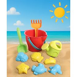 Babyhug 10 PCs Beach Play Set with Buckets Shovels & Fish, Crab, Star Fish, Ship, Airplane, Car Moulds for Kids & Toddlers, Useful for Gardening & Outdoor Tool Kit,BIS Certified