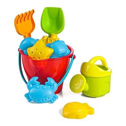 Babyhug 10 PCs Beach Play Set with Buckets Shovels & Fish, Crab, Star Fish, Ship, Airplane, Car Moulds for Kids & Toddlers, Useful for Gardening & Outdoor Tool Kit,BIS Certified