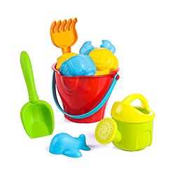 Babyhug 10 PCs Beach Play Set with Buckets Shovels & Fish, Crab, Star Fish, Ship, Airplane, Car Moulds for Kids & Toddlers, Useful for Gardening & Outdoor Tool Kit,BIS Certified