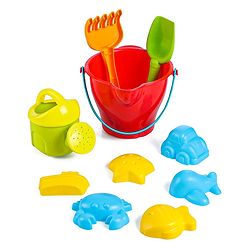 Babyhug 10 PCs Beach Play Set with Buckets Shovels & Fish, Crab, Star Fish, Ship, Airplane, Car Moulds for Kids & Toddlers, Useful for Gardening & Outdoor Tool Kit,BIS Certified