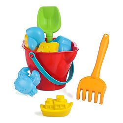 Babyhug 10 PCs Beach Play Set with Buckets Shovels & Fish, Crab, Star Fish, Ship, Airplane, Car Moulds for Kids & Toddlers, Useful for Gardening & Outdoor Tool Kit,BIS Certified