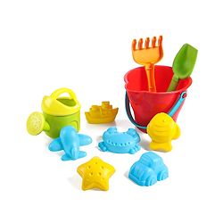Babyhug 10 PCs Beach Play Set with Buckets Shovels & Fish, Crab, Star Fish, Ship, Airplane, Car Moulds for Kids & Toddlers, Useful for Gardening & Outdoor Tool Kit,BIS Certified