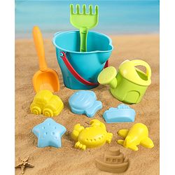 Babyhug 10 PCs Beach Play Set with Buckets, Shovels & Moulds for Kids & Toddlers, Outdoor Play | Bath Toy | BPA-Free | Imagination & Creativity | Shape & Color Recognition| Red |BIS Certified