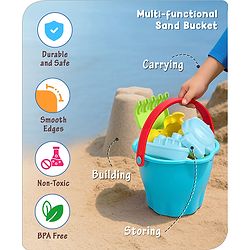 Babyhug 10 PCs Beach Play Set with Buckets, Shovels & Moulds for Kids & Toddlers, Outdoor Play | Bath Toy | BPA-Free | Imagination & Creativity | Shape & Color Recognition| Red |BIS Certified