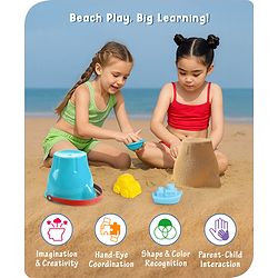 Babyhug 10 PCs Beach Play Set with Buckets, Shovels & Moulds for Kids & Toddlers, Outdoor Play | Bath Toy | BPA-Free | Imagination & Creativity | Shape & Color Recognition| Red |BIS Certified