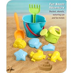 Babyhug 10 PCs Beach Play Set with Buckets, Shovels & Moulds for Kids & Toddlers, Outdoor Play | Bath Toy | BPA-Free | Imagination & Creativity | Shape & Color Recognition| Red |BIS Certified