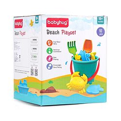 Babyhug 10 PCs Beach Play Set with Buckets, Shovels & Moulds for Kids & Toddlers, Outdoor Play | Bath Toy | BPA-Free | Imagination & Creativity | Shape & Color Recognition| Red |BIS Certified
