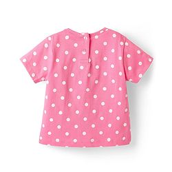 Babyhug Single Jersey Knit Polka Dot Printed Dungaree Style Romper with Half Sleeves Inner Tee - Pink & Navy Blue