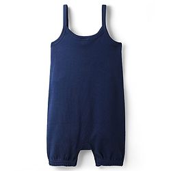 Babyhug Single Jersey Knit Polka Dot Printed Dungaree Style Romper with Half Sleeves Inner Tee - Pink & Navy Blue