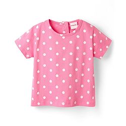 Babyhug Single Jersey Knit Polka Dot Printed Dungaree Style Romper with Half Sleeves Inner Tee - Pink & Navy Blue