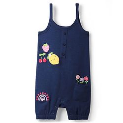 Babyhug Single Jersey Knit Polka Dot Printed Dungaree Style Romper with Half Sleeves Inner Tee - Pink & Navy Blue