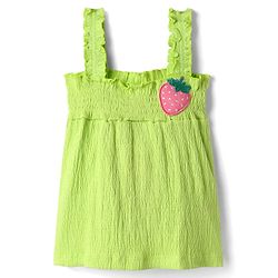 Babyhug Single Jersey Knit Sleeveless Solid Color Top & Shorts Set with Bow Applique & Strawberry Patch - Light Green