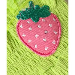 Babyhug Single Jersey Knit Sleeveless Solid Color Top & Shorts Set with Bow Applique & Strawberry Patch - Light Green
