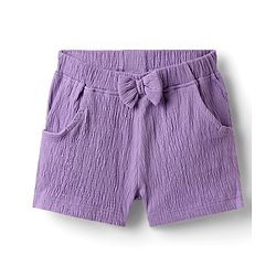 Babyhug Single Jersey Knit Sleeveless Solid Color Top & Shorts Set with Bow Applique & Strawberry Patch - Purple