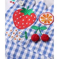 Babyhug Single Jersey Knit Half Sleeves Inner Top & Dungaree with Checks & Cherry Print - White & Blue