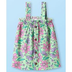 Babyhug Single Jersey Knit Sleeveless Top & Shorts Set with Floral Print - Light Green & White