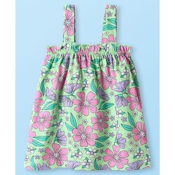 Babyhug Single Jersey Knit Sleeveless Top & Shorts Set with Floral Print - Light Green & White