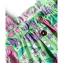 Babyhug Single Jersey Knit Sleeveless Top & Shorts Set with Floral Print - Light Green & White