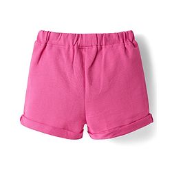 Babyhug Single Jersey Knit Sleeveless Top & Shorts Set with Floral Print Bow Applique & Lace Detailing - Dark Pink