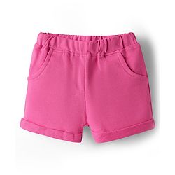 Babyhug Single Jersey Knit Sleeveless Top & Shorts Set with Floral Print Bow Applique & Lace Detailing - Dark Pink