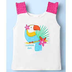 Babyhug Single Jersey Knit Sleeveless Top and Shorts with Bird & Tropical Print- White & Dark Pink