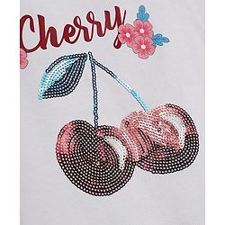 Babyhug Single Jersey Knit Half Sleeves Cherry Print T-Shirt & Shorts Set with Bow Applique & Sequin Detailing - Red & White
