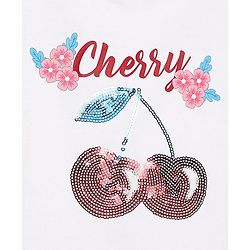 Babyhug 100% Cotton Single Jersey Knit Half Sleeves Cherry Print T-Shirt & Shorts Set with Bow Applique & Sequin Detailing - Red & White