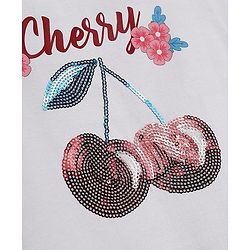 Babyhug 100% Cotton Single Jersey Knit Half Sleeves Cherry Print T-Shirt & Shorts Set with Bow Applique & Sequin Detailing - Red & White