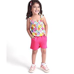 Babyhug Single Jersey Knit Sleeveless Top & Shorts with Floral Print - Pink