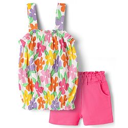 Babyhug Single Jersey Knit Sleeveless Top & Shorts with Floral Print - Pink