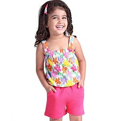 Babyhug Single Jersey Knit Sleeveless Top & Shorts with Floral Print - Pink