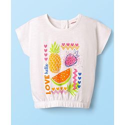 Babyhug Single Jersey Knit Half Sleeves Top & Woven Stretch Twill  Shorts Set with Fruit Print - White & Pink