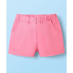 Babyhug Single Jersey Knit Half Sleeves Top & Woven Stretch Twill  Shorts Set with Fruit Print - White & Pink