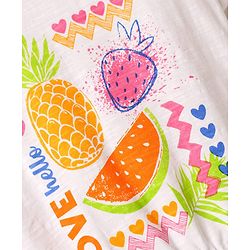 Babyhug Single Jersey Knit Half Sleeves Top & Woven Stretch Twill  Shorts Set with Fruit Print - White & Pink
