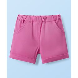Babyhug Single Jersey Knit Sleeveless Top and Shorts with Leaf Print & Frill Detailing - Dark Pink