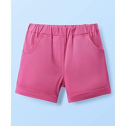 Babyhug 100% Cotton Single Jersey Knit Sleeveless Top and Shorts with Leaf Print & Frill Detailing - Dark Pink