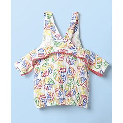 Babyhug Single Jersey Knit Sleeveless Top and Shorts with Leaf Print & Frill Detailing - Dark Pink