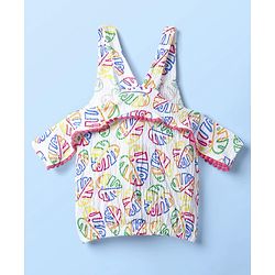 Babyhug 100% Cotton Single Jersey Knit Sleeveless Top and Shorts with Leaf Print & Frill Detailing - Dark Pink