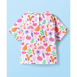 Babyhug Single Jersey Knit Half Sleeves Top & Woven Stretch Twill Shorts Set With Fruit & Floral Print - White & Orange