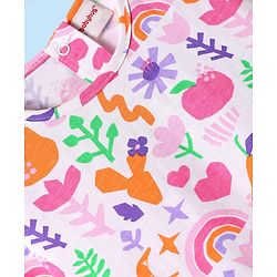 Babyhug Single Jersey Knit Half Sleeves Top & Woven Stretch Twill Shorts Set With Fruit & Floral Print - White & Orange