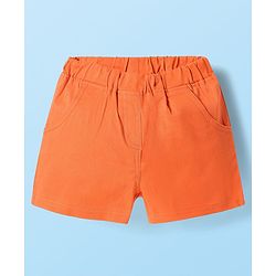 Babyhug Single Jersey Knit Half Sleeves Top & Woven Stretch Twill Shorts Set With Fruit & Floral Print - White & Orange