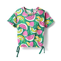 Babyhug Single Jersey Knit Half Sleeves Fruits Printed Top & Woven Stretch Twill Shorts Set - Green & Pink
