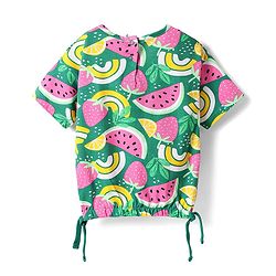 Babyhug Single Jersey Knit Half Sleeves Fruits Printed Top & Woven Stretch Twill Shorts Set - Green & Pink