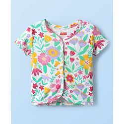 Babyhug 100% Cotton Interlock Knit Front Open Half Sleeves Antibacterial jhablas With Floral Print Pack Of 3 - Yellow Pink & White