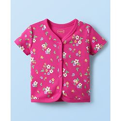 Babyhug 100% Cotton Interlock Knit Front Open Half Sleeves Antibacterial jhablas With Floral Print Pack Of 3 - Yellow Pink & White
