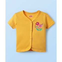 Babyhug 100% Cotton Interlock Knit Front Open Half Sleeves Antibacterial jhablas With Floral Print Pack Of 3 - Yellow Pink & White