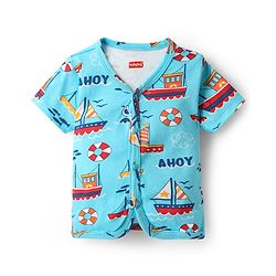 Babyhug 100% Cotton Interlock Knit Half Sleeves Front Open jhabla with Stripe Design & Nautical Theme Print Pack of 3 - Yellow Red & Blue